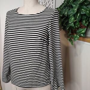 Calvin Klein Black & White Striped Pullover Roll Tab Sleeve Blouse Size XS
